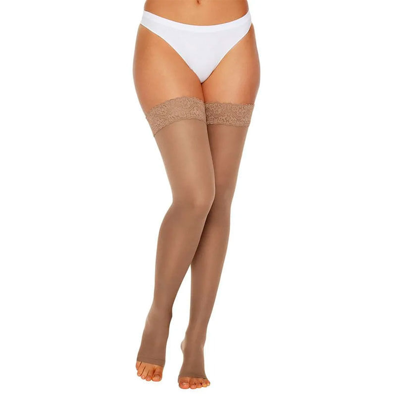Encontraproduto.com.br - Meia Longa 7/8 Média Compressão Renda com Silicone Mel M