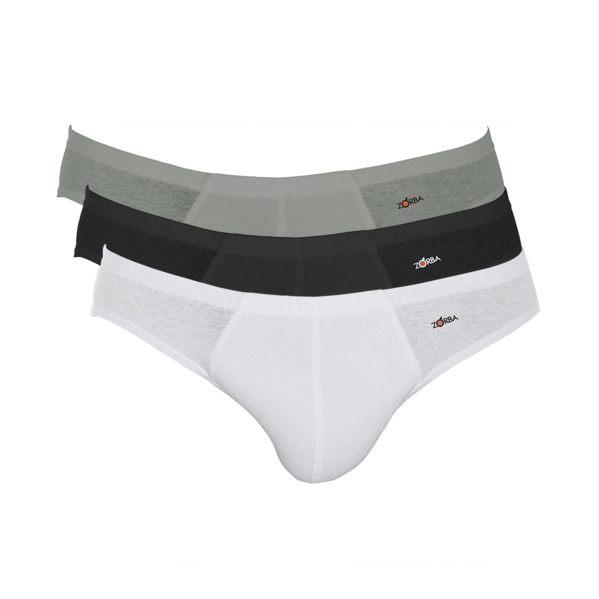 Encontraproduto.com.br - Cueca Slip Zorba Algodão Branco/Cinza/Preto - Kit 3 unidades