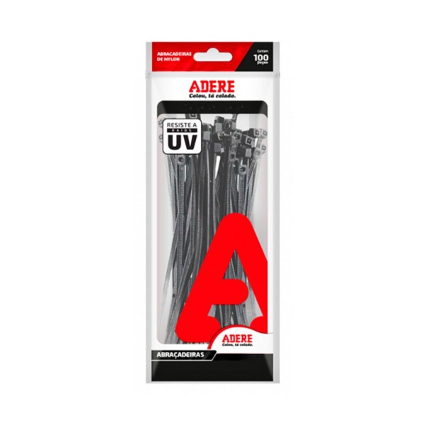 Encontraproduto.com.br - Abraçadeira de Nylon Adere Preto C/ 100 unidades 200x4,8mm