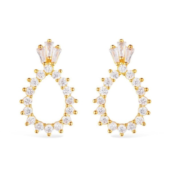 Encontraproduto.com.br - Brinco Dourado De Zircônia Em Formato De Gota E Coroa