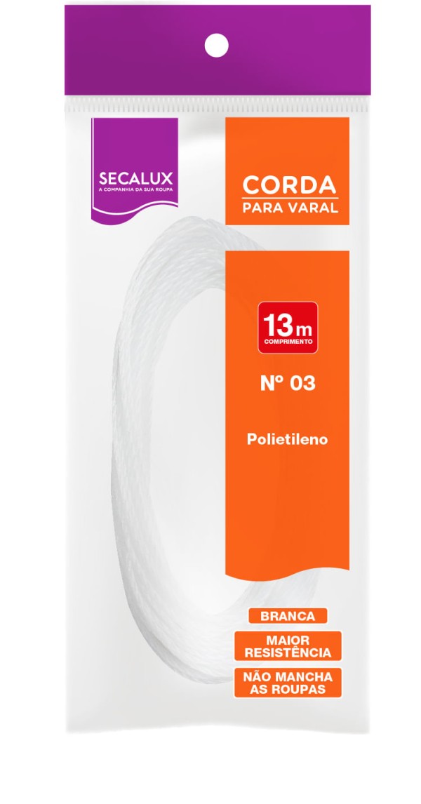 Encontraproduto.com.br - Corda para Varal Polietileno Branco 2,5mm com 13m Secalux