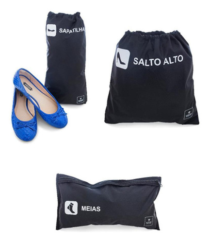 Kit viagem para meia/sapatilha/salto alto com 3 peças Preto Secalux