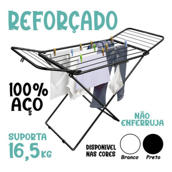 Encontraproduto.com.br - Varal De Chão Com Abas Bari Aço Black Secalux