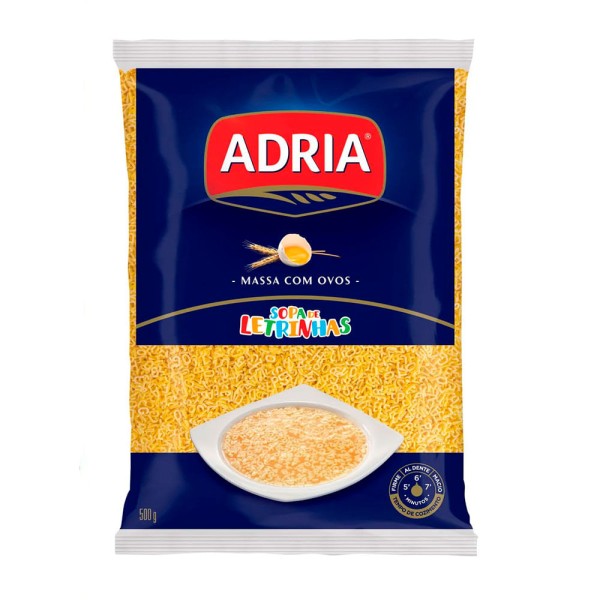 Encontraproduto.com.br - Massa de Sêmola c/ Ovos Adria Sopa de Letrinhas Pacote 500g