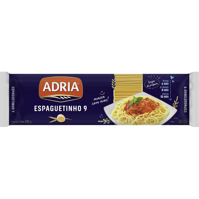 Encontraproduto.com.br - Macarrão com Ovos Adria Espaguetinho Nº9 Pacote com 500g