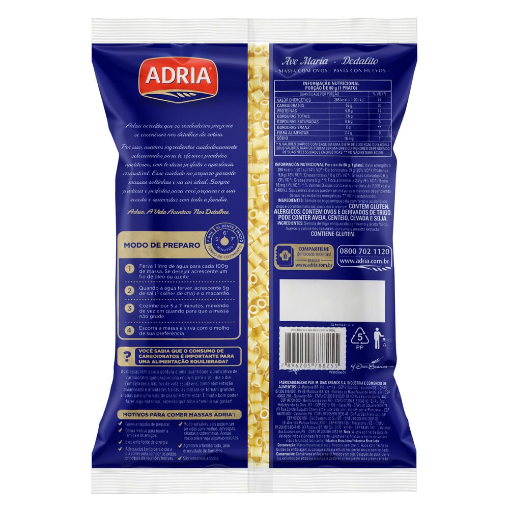 Encontraproduto.com.br - Macarrão com Ovos Adria Ave Maria Pacote com 500g