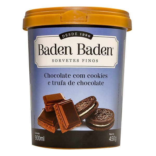 Encontraproduto.com.br - Sorvete de Chocolate com Cokkies e Trufa Baden Baden La Basque 900ml