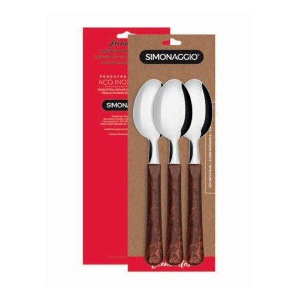 Encontraproduto.com.br - Conjunto de Colher Mesa Simonggio Elementos Mogno c/ 3 Unid
