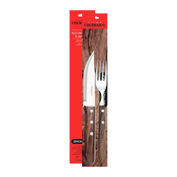 Encontraproduto.com.br - Conjunto p/ Churrasco Simonaggio Cucina Mia Cabo Madeira 2 Peças