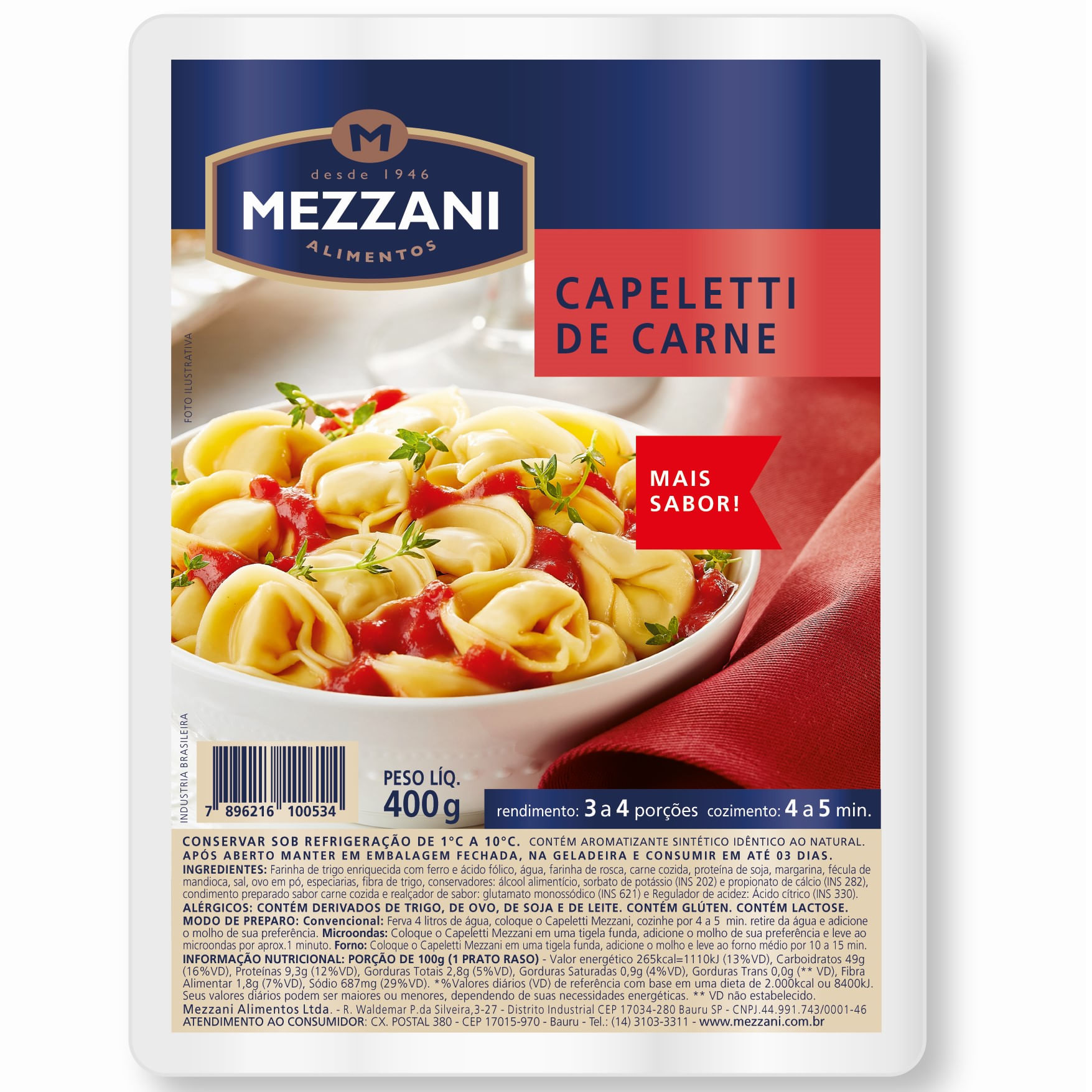 Encontraproduto.com.br - CAPELETTI DE CARNE MEZZANI 400G