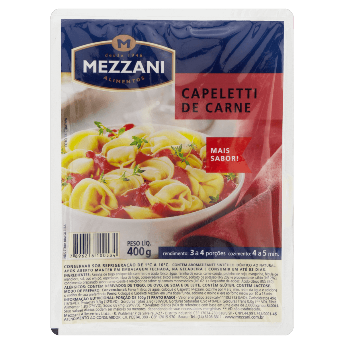 Encontraproduto.com.br - CAPELETTI DE CARNE MEZZANI 400G