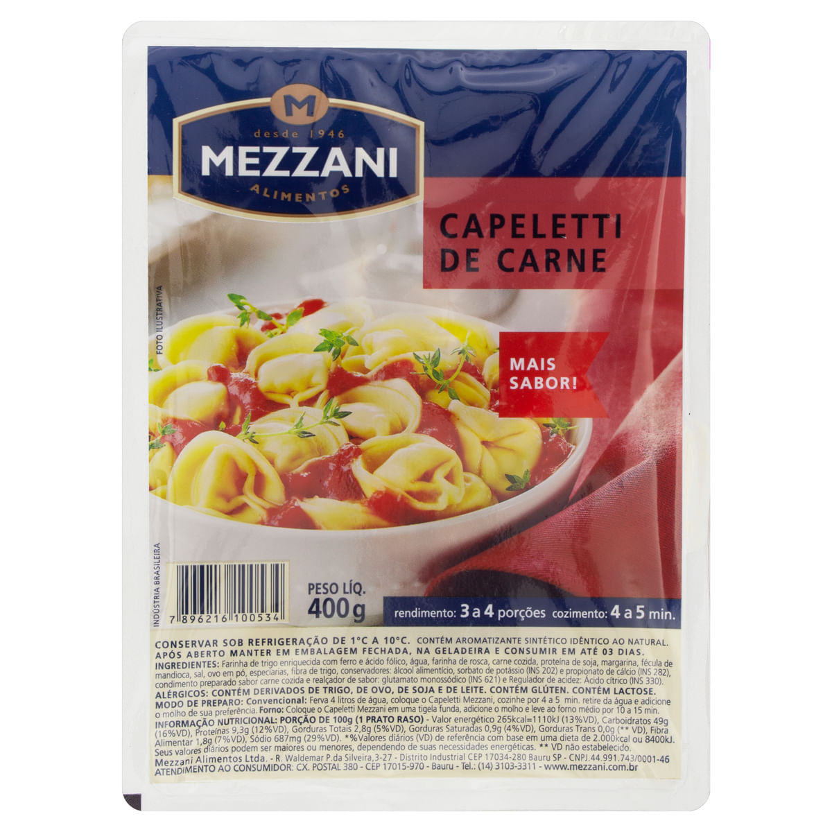 Encontraproduto.com.br - CAPELETTI DE CARNE MEZZANI 400G