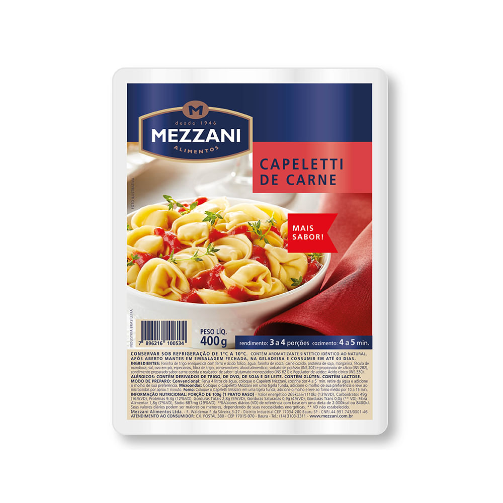 Encontraproduto.com.br - CAPELETTI DE CARNE MEZZANI 400G