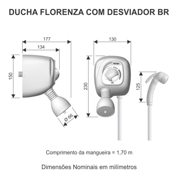 Encontraproduto.com.br - Ducha Florenza com Desviador 220v Ref. AQ046 Branco Cardal