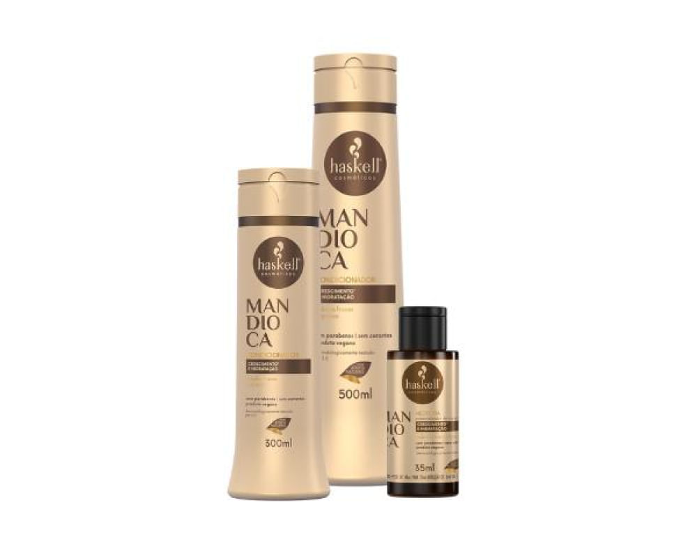 Kit Haskell Mandioca Shampoo 500ml, Condicionador 300ml, Nectavita 35ml (3 produtos)