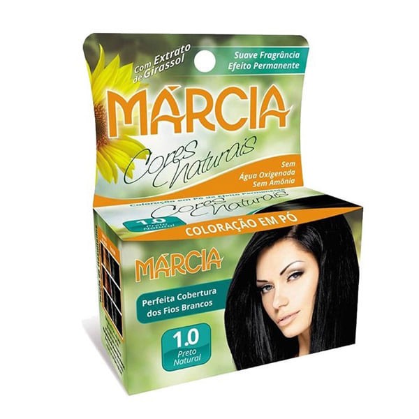 Encontraproduto.com.br - Tintura Pó Marcia 1.0 Preto Natural 12G - Marcia Cosmeticos