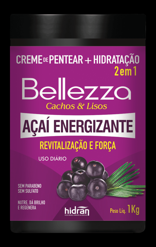 Creme para Pentear 2 em 1 Bellezza Cachos e Lisos Açaí Energizante 1Kg