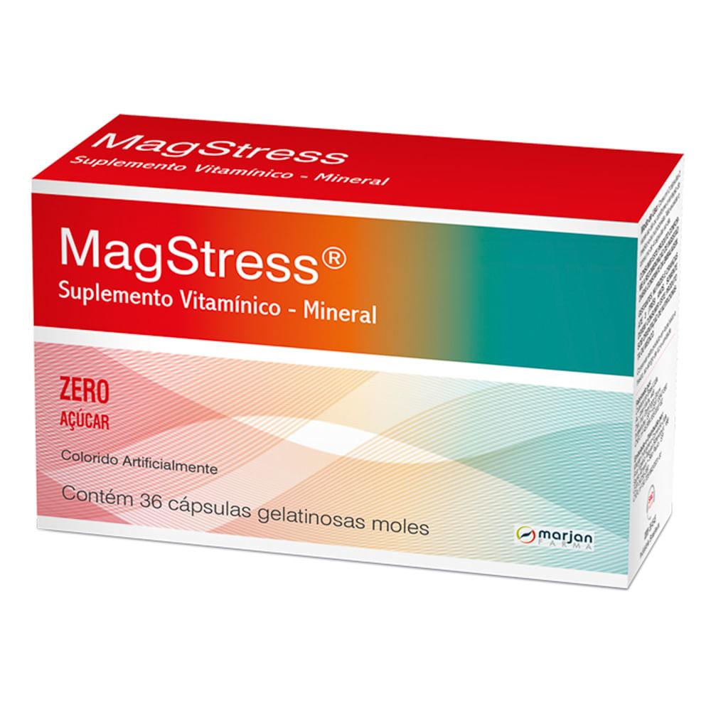 Encontraproduto.com.br - Suplemento Vitamínico MagStress Mineral Zero Açúcares 36 Cápsulas Gelatinosas Moles