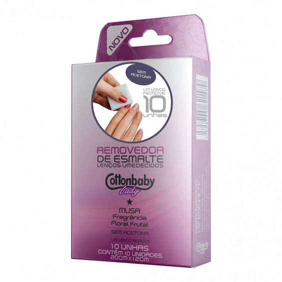 Removedor De Esmalte Cottonbaby Lenço Umedecido Lady Musa 10 Unidades