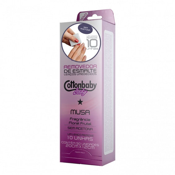 Removedor De Esmalte Cottonbaby Lenço Umedecido Lady Musa 50 Unidades