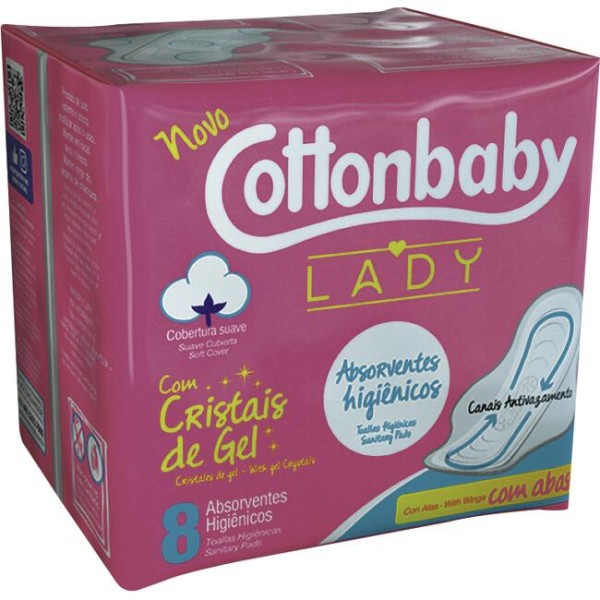 Absorvente Cottonbaby Com abas Pacote com 8 unidades