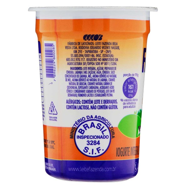Encontraproduto.com.br - Iogurte Integral Com Laranja Cenoura E Mel Fazenda Bela Vista 170g