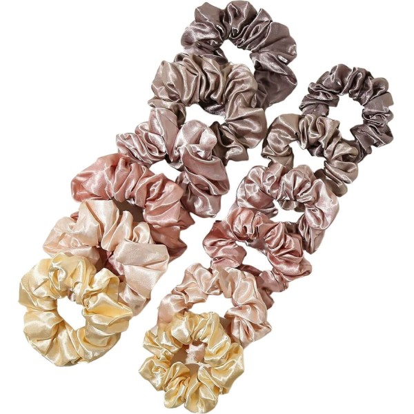 Encontraproduto.com.br - Nobrand - Kit Scrunchie Xuxinha de Cetim Multicor Paleta Outono Frio (12 Peças)