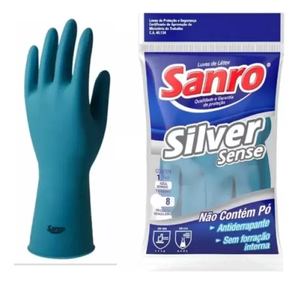 Encontraproduto.com.br - Luva Latex Sanro Azul Silver Sense D Xg c/10pcs