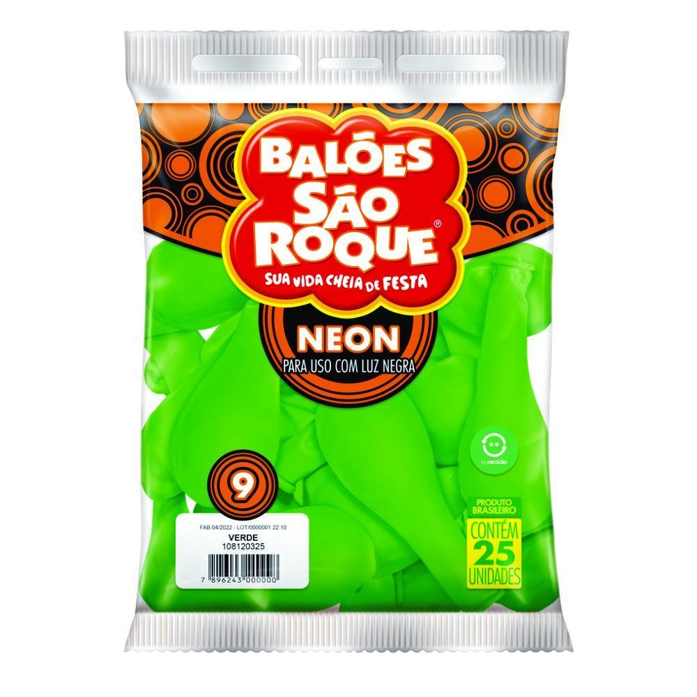 Encontraproduto.com.br - Balões Neon São Roque N° 9 Verde Pacote com 25 unidades