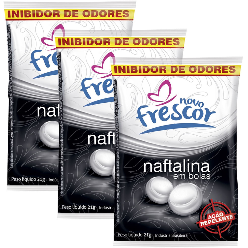 Encontraproduto.com.br - Kit 3 Pacotes Pedra Naftalina Bola Anti Traça Anti Mofo 21gr Novo Frescor Repelente Insetos Combate Umidade