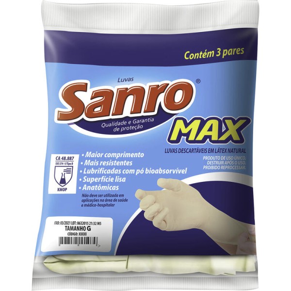 Luva Sanro Max G Pacote com 3 pares