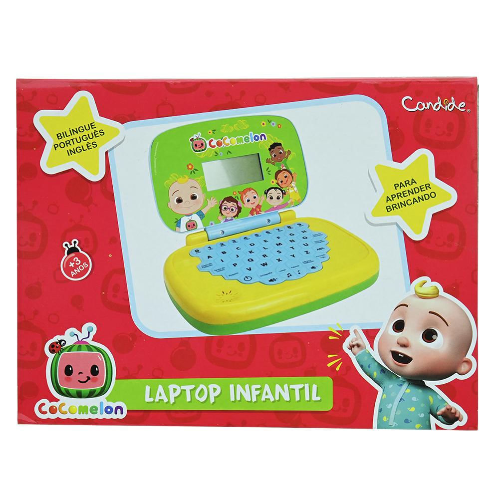 Encontraproduto.com.br - Kit Laptop Infantil Educativo Candide Cocomelon Bilíngue + 1 Fidget Spinner Sortido