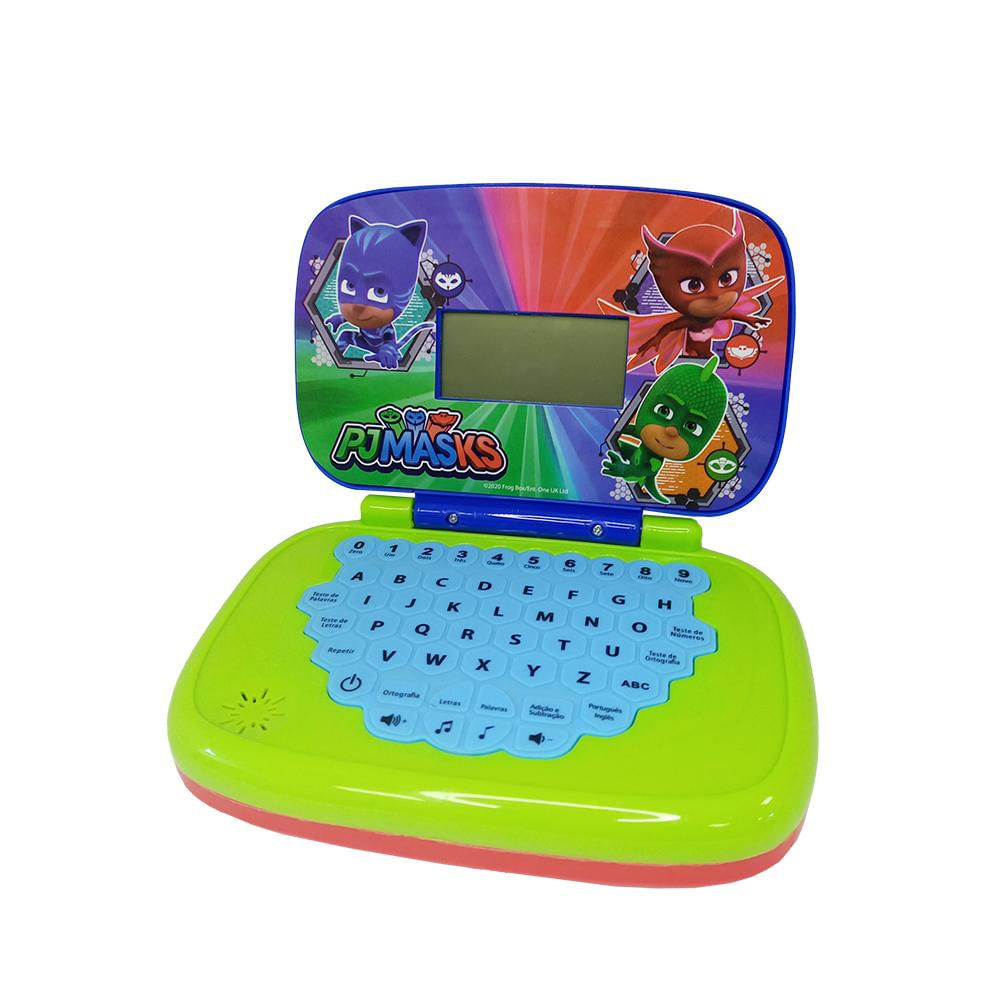 Encontraproduto.com.br - Kit Laptop Infantil Educativo Candide PJ Masks Bilíngue + 1 Fidget Spinner Sortido