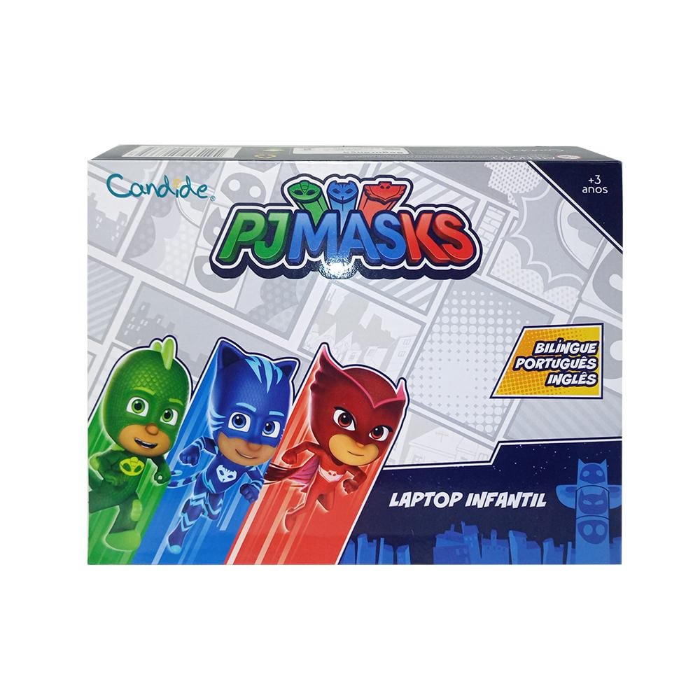 Encontraproduto.com.br - Kit Laptop Infantil Educativo Candide PJ Masks Bilíngue + 1 Fidget Spinner Sortido