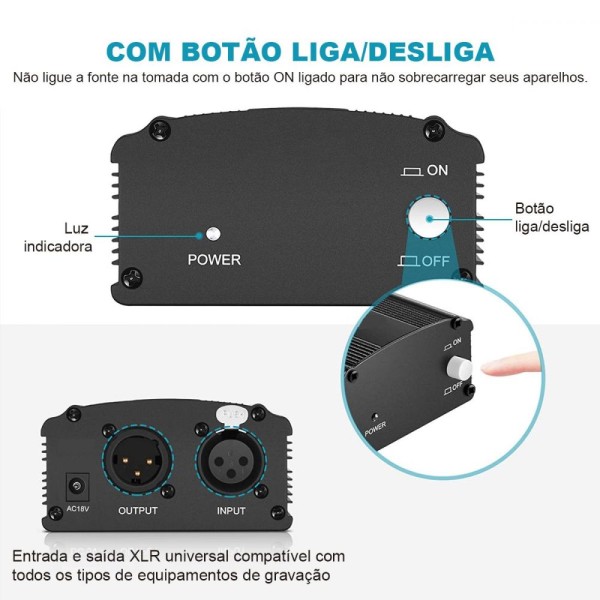 Encontraproduto.com.br - Phantom Power Fonte 48v Entrada Xlr Microfone Condens. 220V