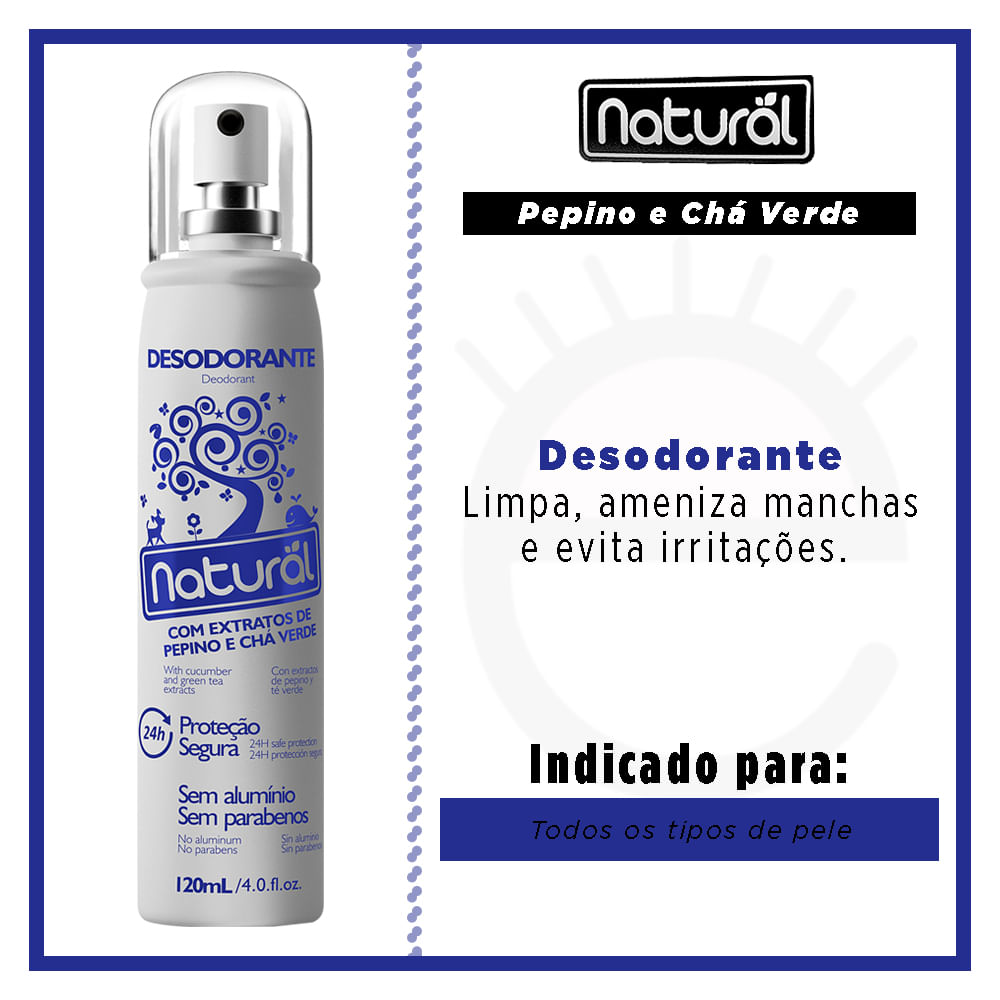 Encontraproduto.com.br - Desodorante Natural com Extrato de Pepino e Chá Verde 120ml Suavetex
