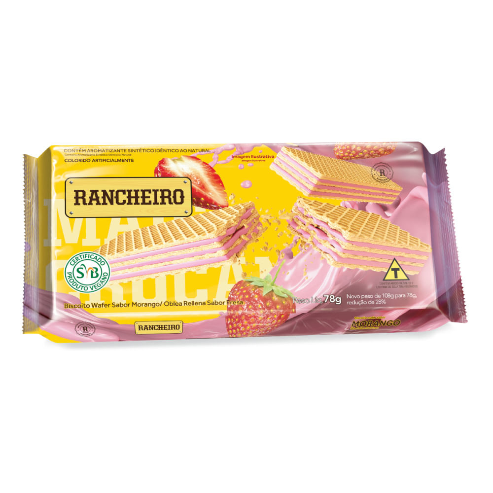 BISCOITO WAFFER ZERO LACTOSE RANCHEIRO MORANGO 78G