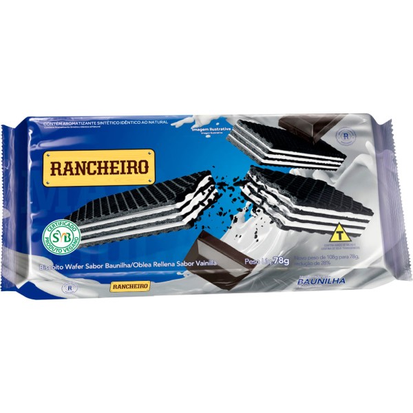 Encontraproduto.com.br - Biscoito Wafer Rancheiro Baunilha Pacote com 78g