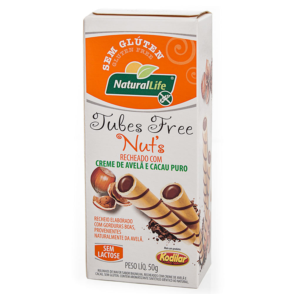 Encontraproduto.com.br - Tubinhos De Wafer Sem Glúten Natural Life Recheado Com Creme De Avelã E Cacau Puro 50