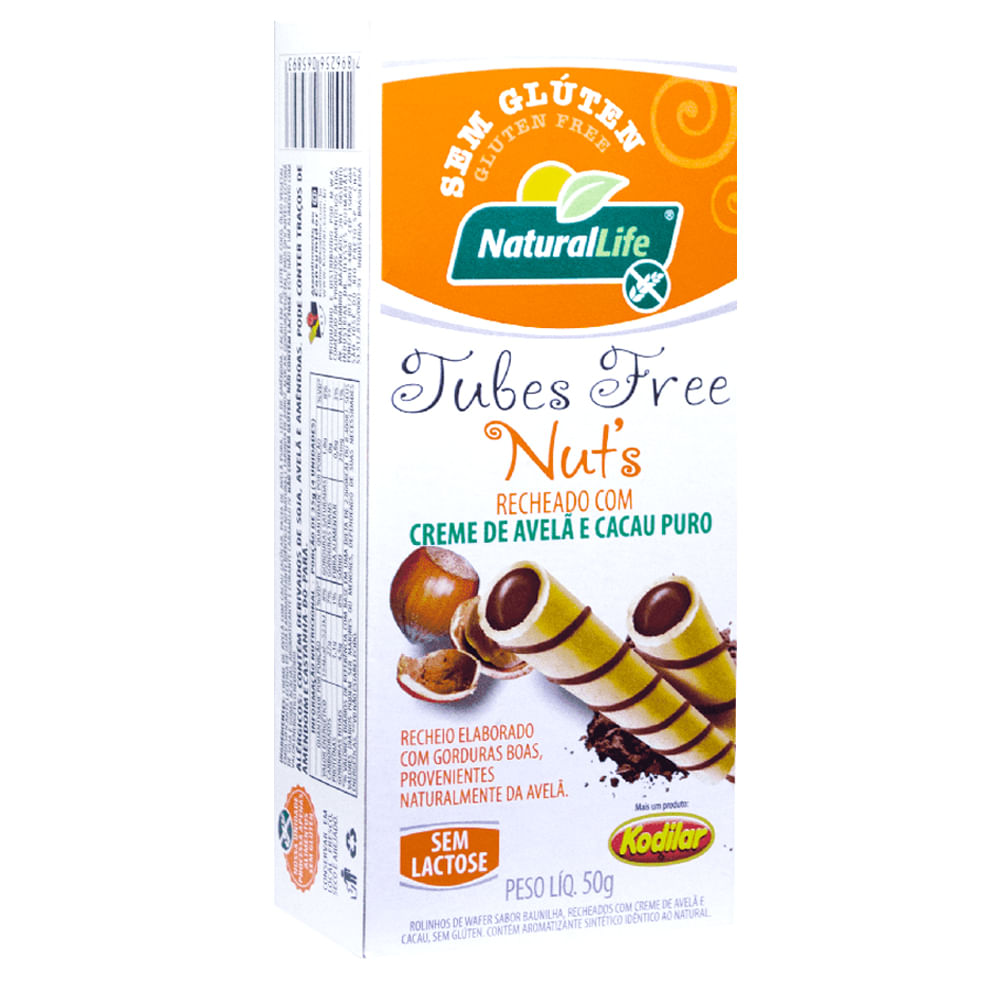 Encontraproduto.com.br - Tubinhos De Wafer Sem Glúten Natural Life Recheado Com Creme De Avelã E Cacau Puro 50