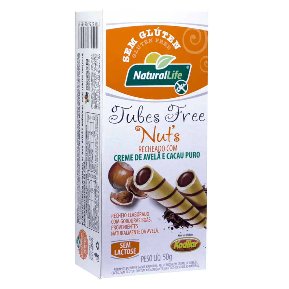 Encontraproduto.com.br - Tubinhos De Wafer Sem Glúten Natural Life Recheado Com Creme De Avelã E Cacau Puro 50