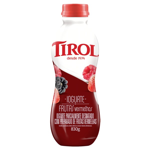 Iogurte Parcialmente Desnatado Frutas Vermelhas Tirol Garrafa 830g