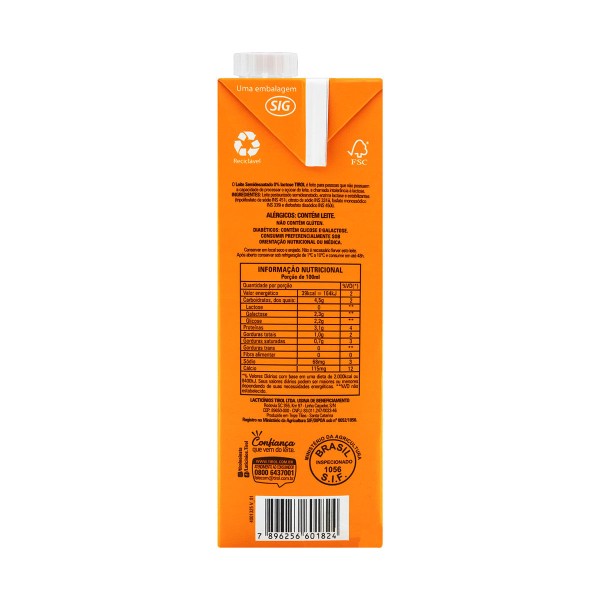 Encontraproduto.com.br - Leite UHT Semidesnatado Zero Lactose Tirol Premiare Caixa com Tampa 1l