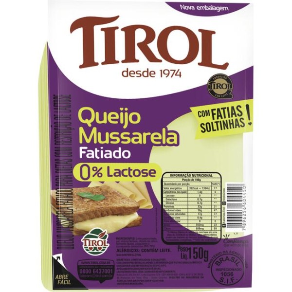Encontraproduto.com.br - Queijo Prato Mussarela Tirol Fatiado Zero Lactose Pacote com 150g