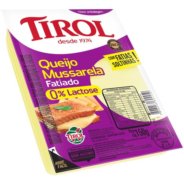 Encontraproduto.com.br - Queijo Prato Mussarela Tirol Fatiado Zero Lactose Pacote com 150g