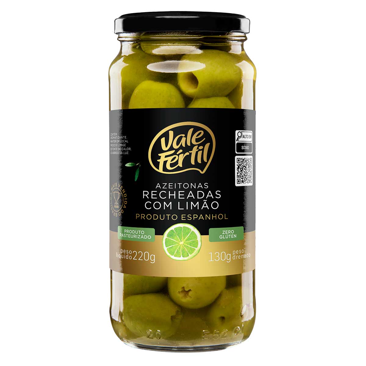 AZEITONA VERDE VALE FERTIL RECHEIO LIMAO VIDRO 130G