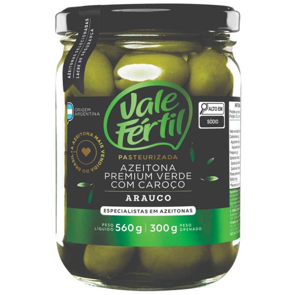 Azeitona Verde Vale Fertil Premium Arauco Vidro 300g