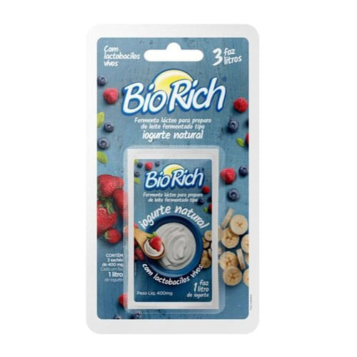 Encontraproduto.com.br - Fermento Lácteo Biorich Com 3 Sachês De 400Mg Para Preparo Iogurte Natural