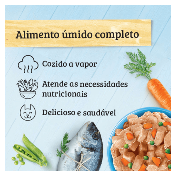 Encontraproduto.com.br - Ração Úmida Sabor Peixe Ervilha e Cenoura Kelcat Sachê 85 g