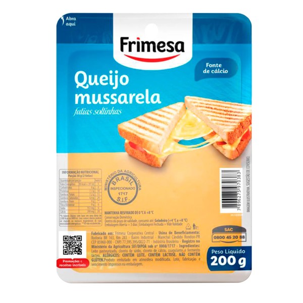 Queijo Mussarela Fatias Soltinhas Frimesa Cartela 200g